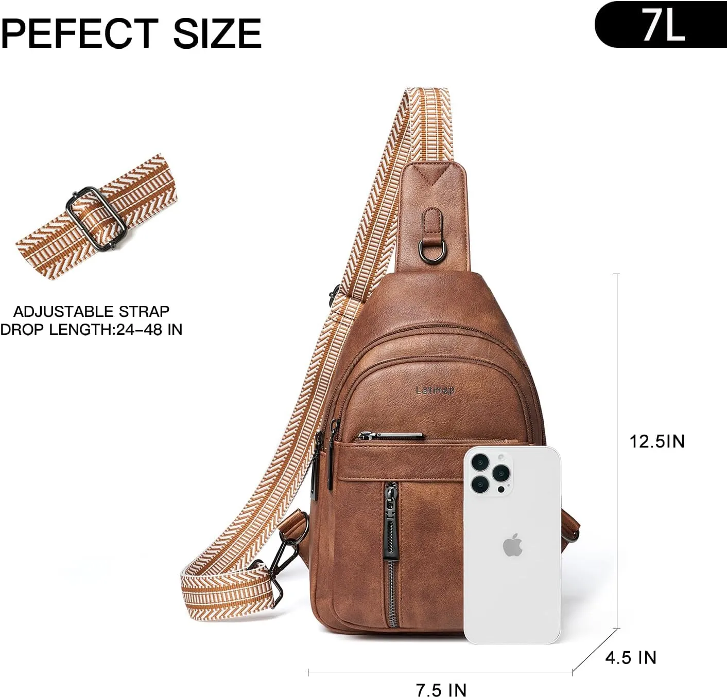 7L Sling Bag For Women Men Backpack Fanny Pack Crossbody Chest Travel Shoulder Belt Bags Purse Handbag PU Leather