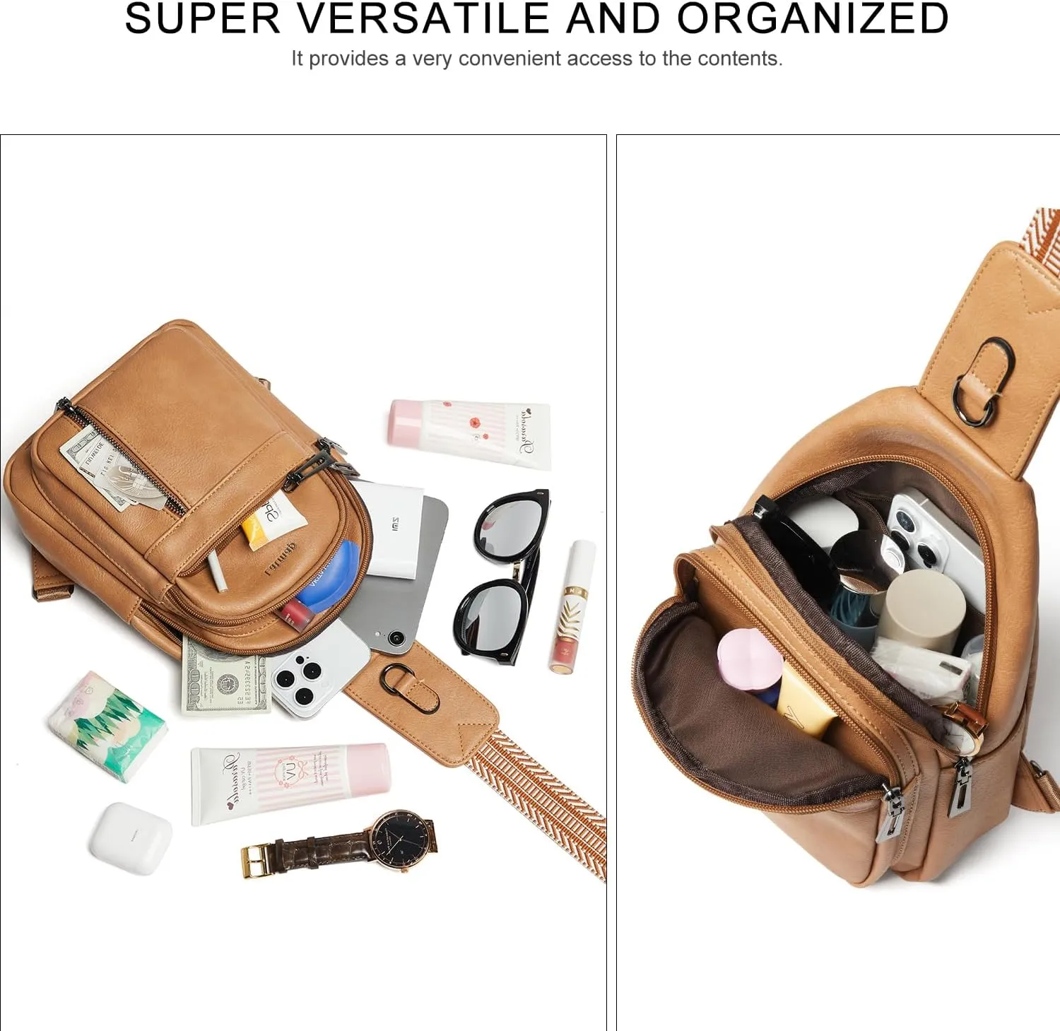 7L Sling Bag For Women Men Backpack Fanny Pack Crossbody Chest Travel Shoulder Belt Bags Purse Handbag PU Leather