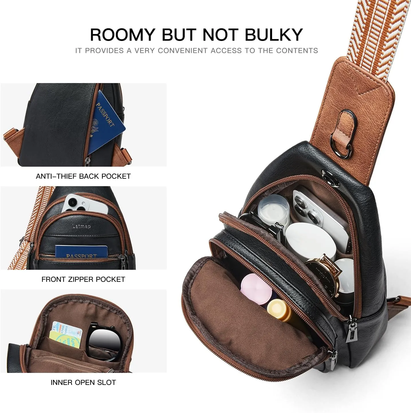 7L Sling Bag For Women Men Crossbody Shoulder Tote Blet Bags Backpack Fanny Pack Travel Purse Faux Leather