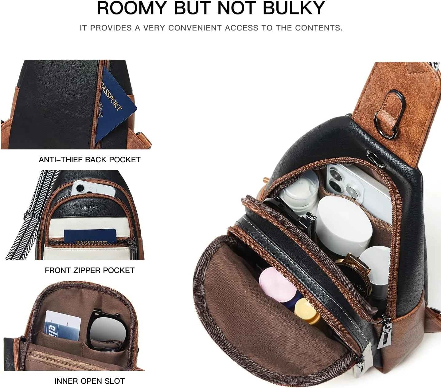 7L Sling Bag For Women Men Crossbody Shoulder Tote Blet Bags Backpack Fanny Pack Travel Purse Faux Leather