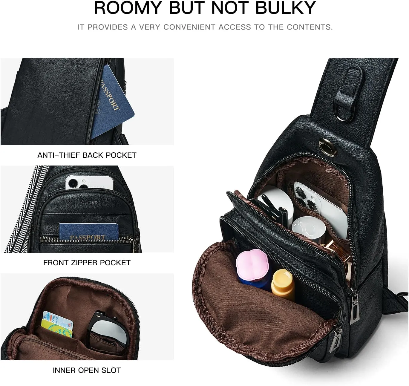 7L Sling Bag For Women Men Crossbody Shoulder Tote Blet Bags Backpack Fanny Pack Travel Purse Faux Leather