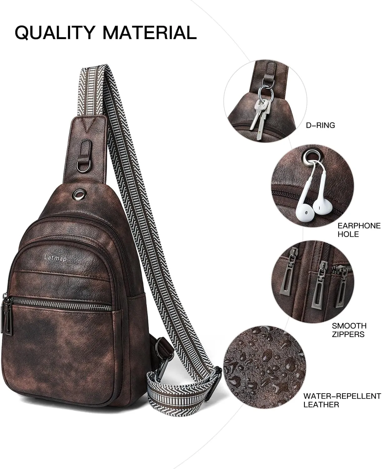 7L Sling Bag For Women Men Crossbody Shoulder Tote Blet Bags Backpack Fanny Pack Travel Purse Faux Leather