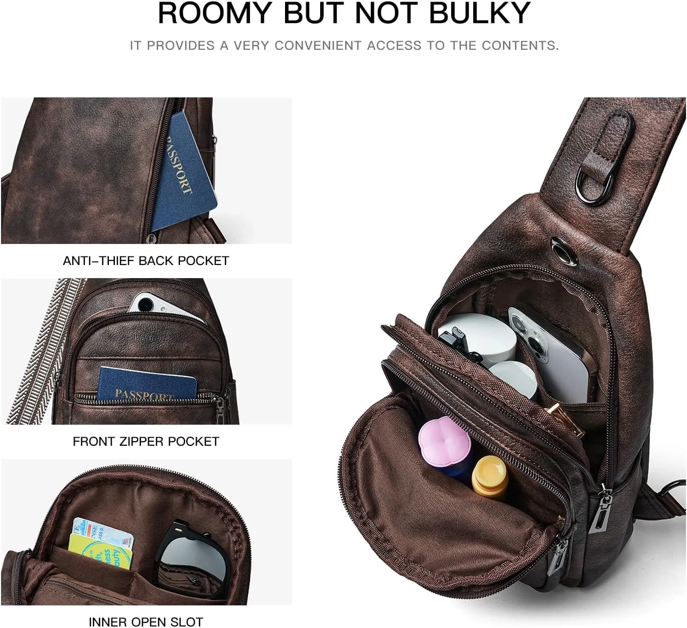 7L Sling Bag For Women Men Crossbody Shoulder Tote Blet Bags Backpack Fanny Pack Travel Purse Faux Leather