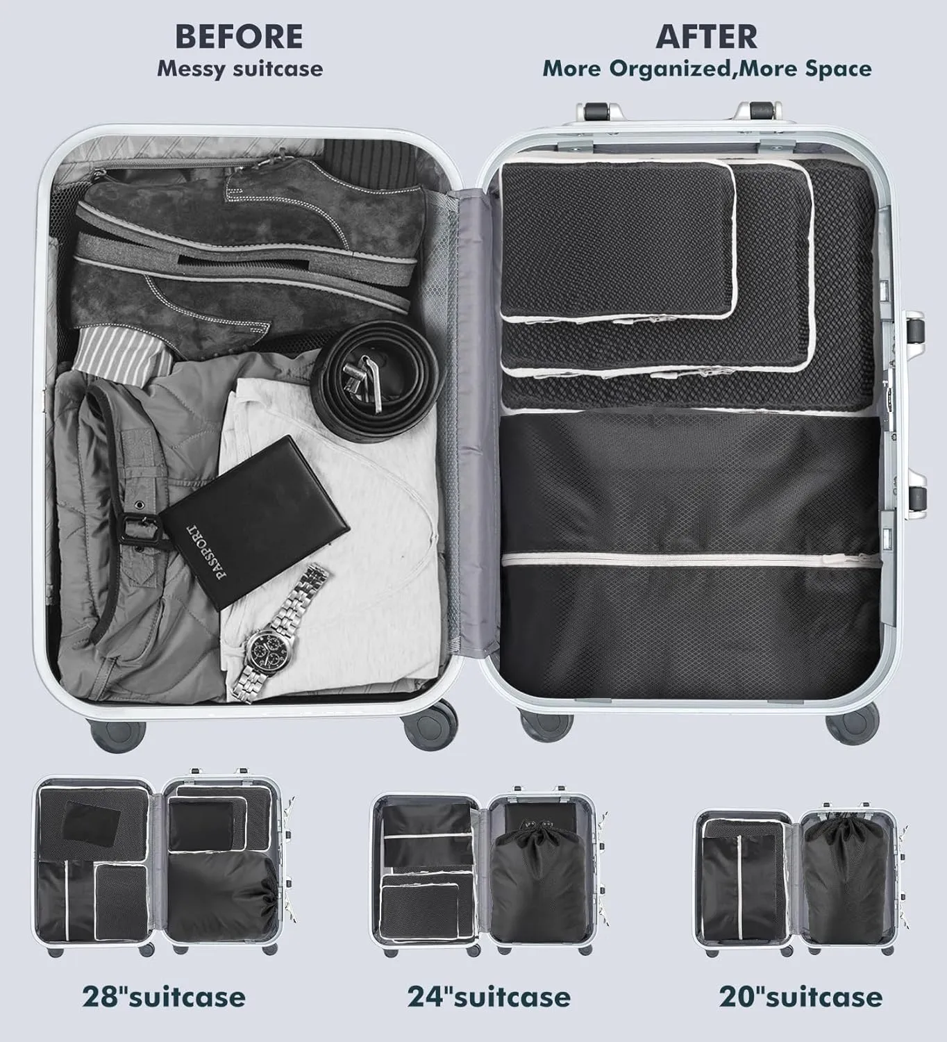 8 Set Packing Cubes for Travel - Double Zipper Compression Design, Space Saving, Sorting and Organizing Travel Luggage Items
