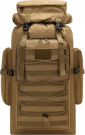 80L Outdoor Camping Backpack for Men Women, Large Capacity Polyester Tactical Rucksack Hiking Travel Duffel Bags (Brown)