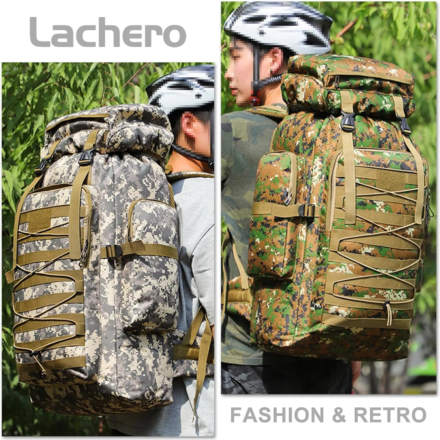 80L Outdoor Camping Backpack for Men Women, Large Capacity Polyester Tactical Rucksack Hiking Travel Duffel Bags (Brown)