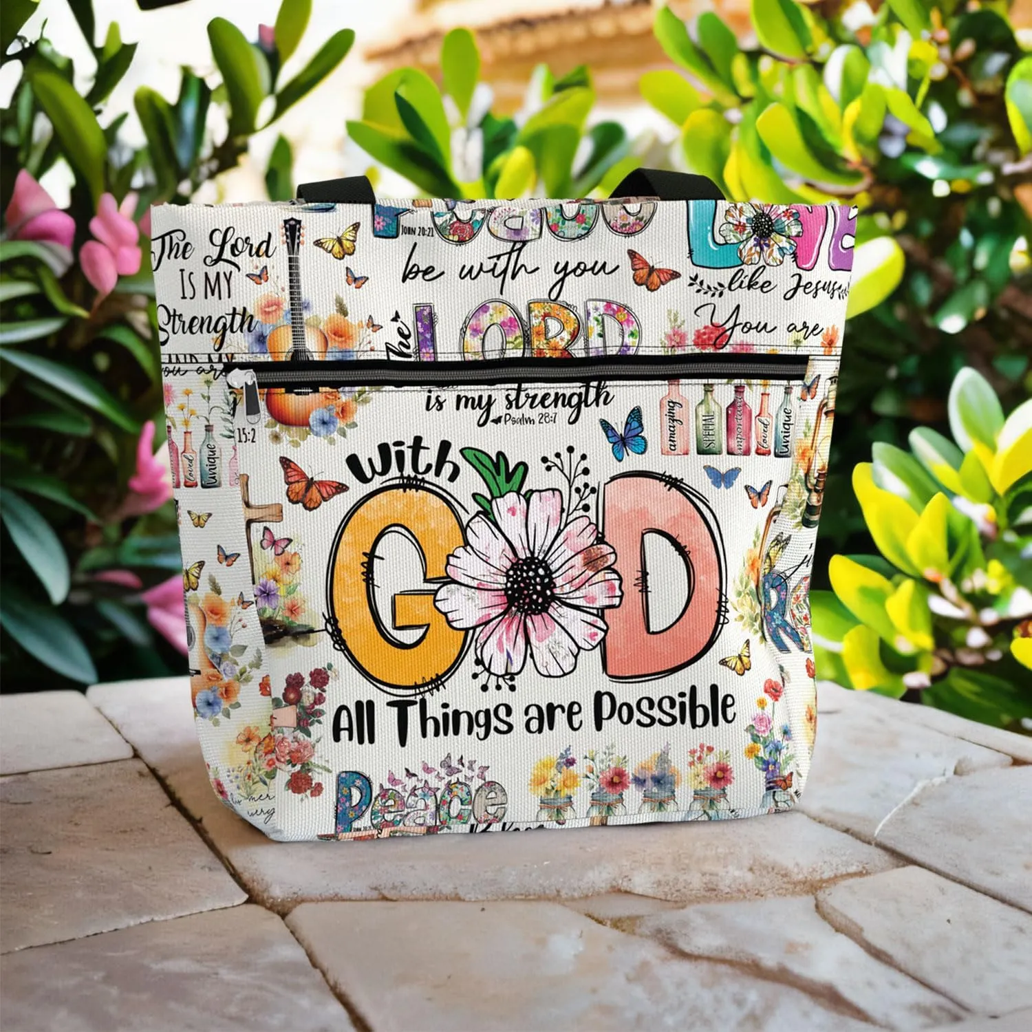 84hoods 15 inch Large Tote Bag for Work for Women. Christian Faith, Jesus God Religious Gift. Waterproof Shoulder Bag.