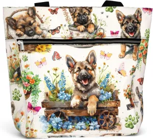 84hoods Large Tote Bag for Work for Women. Gift for German Shepherd Lovers and Owners. Bag with Pockets and Zipper.
