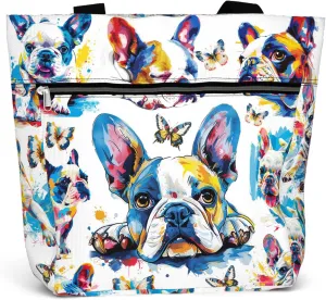 84hoods Large Waterproof Tote Bag for Work with Pockets and Zipper for Women. Gift for French Bulldog Lover, Frenchie Owner.