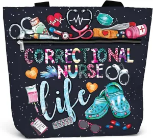 84hoods Large Waterproof Tote Bag with Pockets and Zipper for Work. Gift for Nurse. Shoulder Bag for Women.