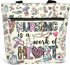 84hoods Large Waterproof Tote Bag with Pockets and Zipper for Work. Gift for Nurse. Shoulder Bag for Women.