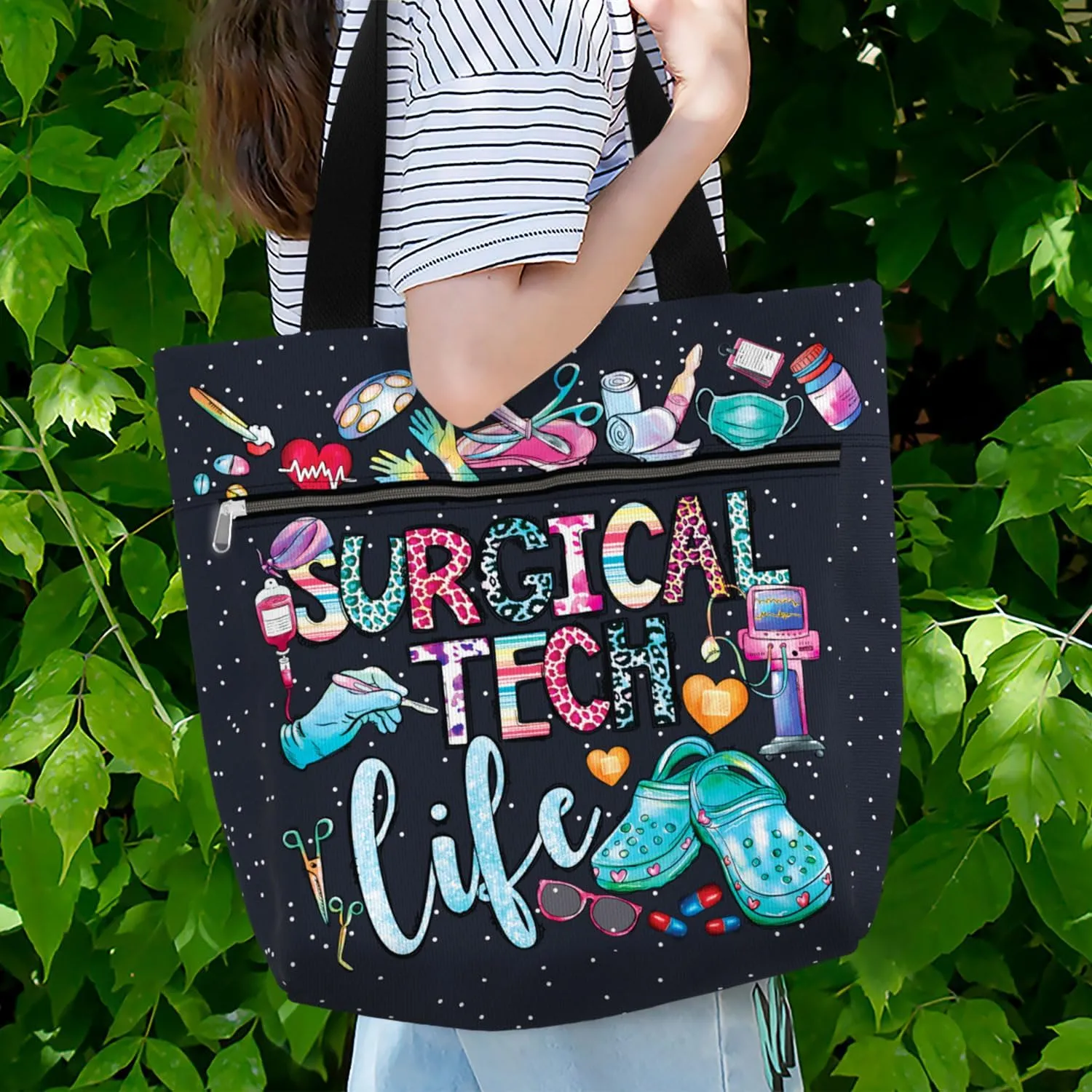 84hoods Large Waterproof Tote Bag with Pockets and Zipper for Work. Gift for Nurse. Shoulder Bag for Women.