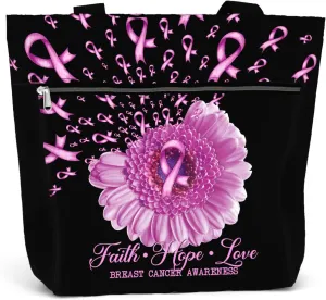 84hoods Waterproof Tote Bag with Pockets and Zipper for Work. Breast Cancer Awareness Gift for Survivors Fighters for Women.