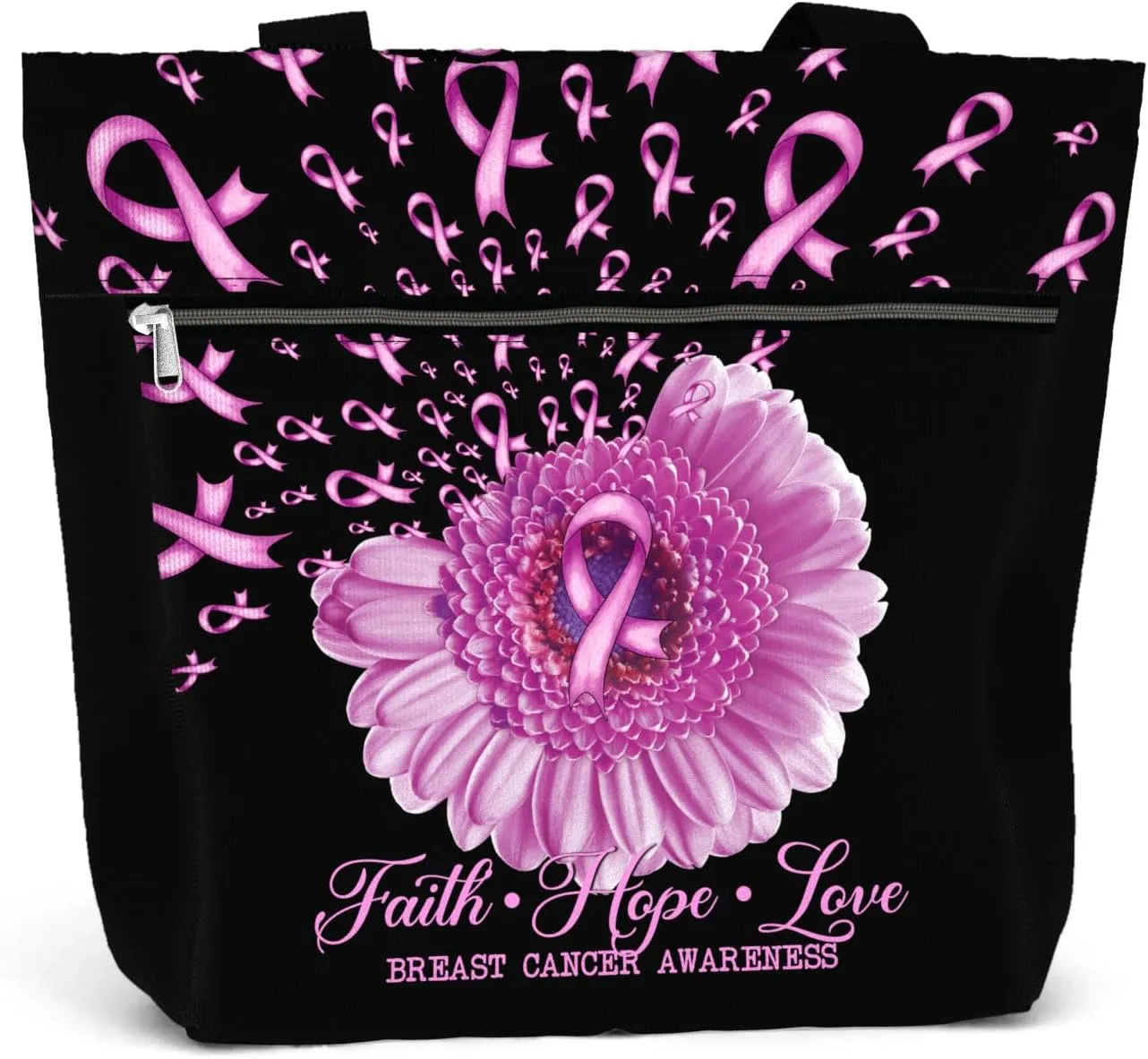 84hoods Waterproof Tote Bag with Pockets and Zipper for Work. Breast Cancer Awareness Gift for Survivors Fighters for Women.