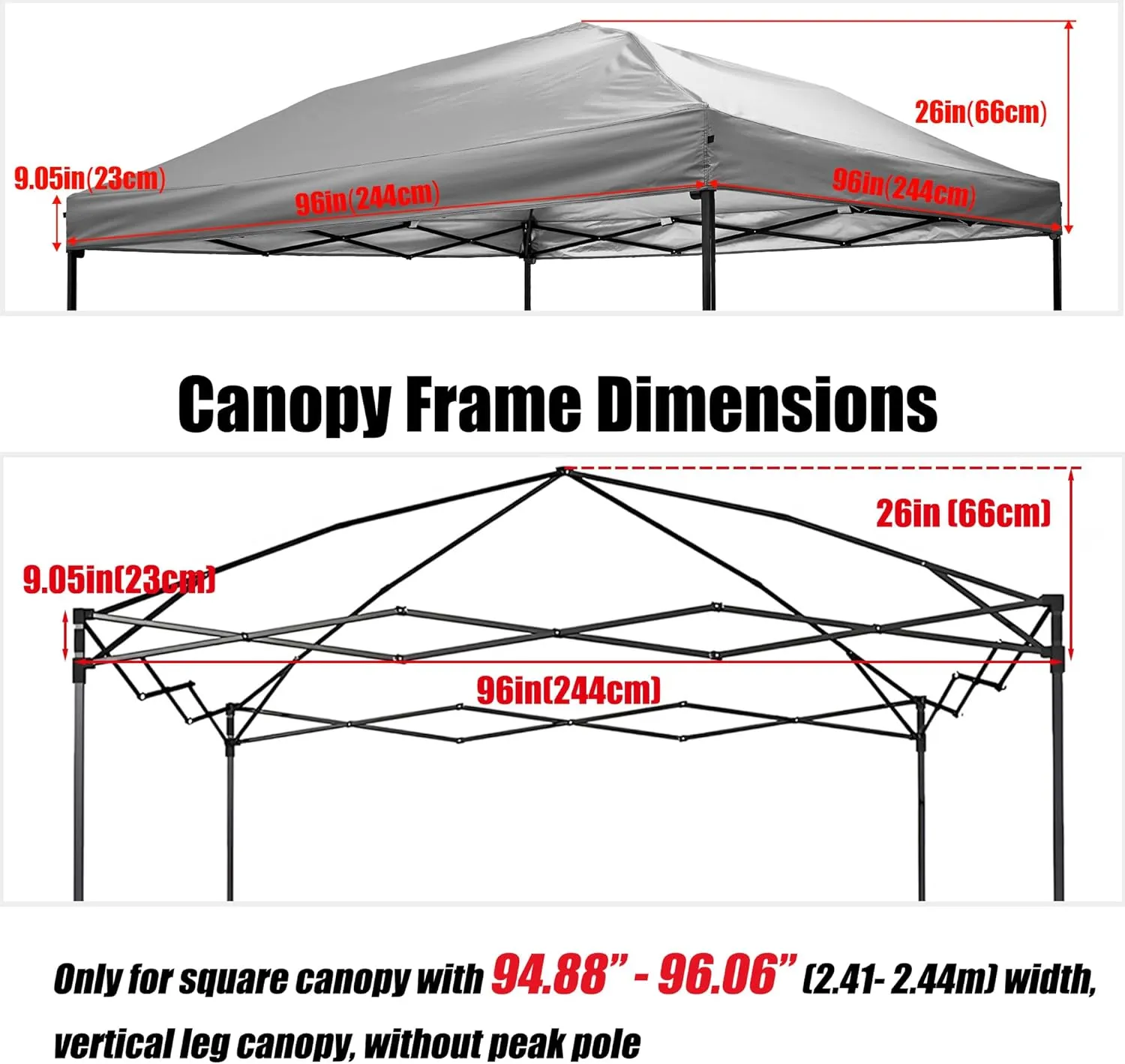 8x8 Canopy Replacement Top, Replacement Cover for 8x8 Pop Up Canopy Tent (Top Cover Only) Grey