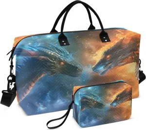 A Fire Dragon Travel Duffel Bags with Toiletry Bag for Travel Gym Yoga Weekender Bag