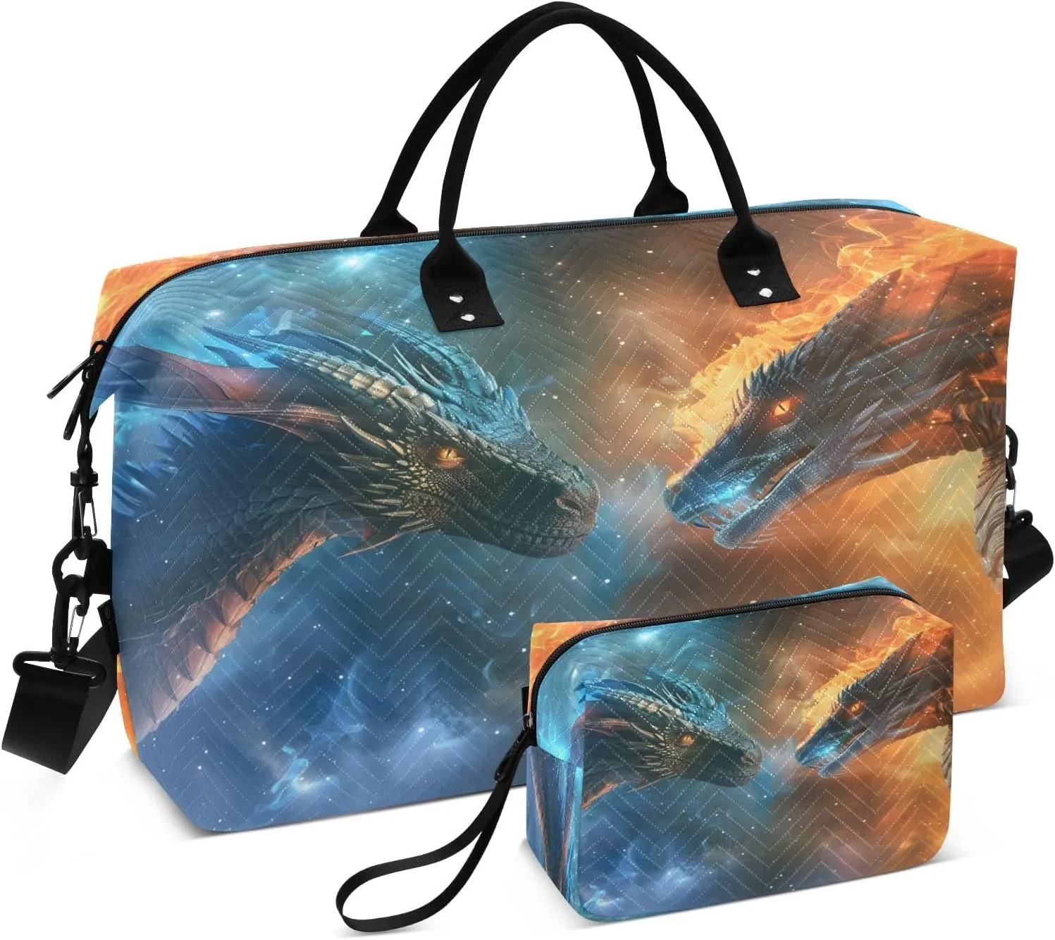A Fire Dragon Travel Duffel Bags with Toiletry Bag for Travel Gym Yoga Weekender Bag