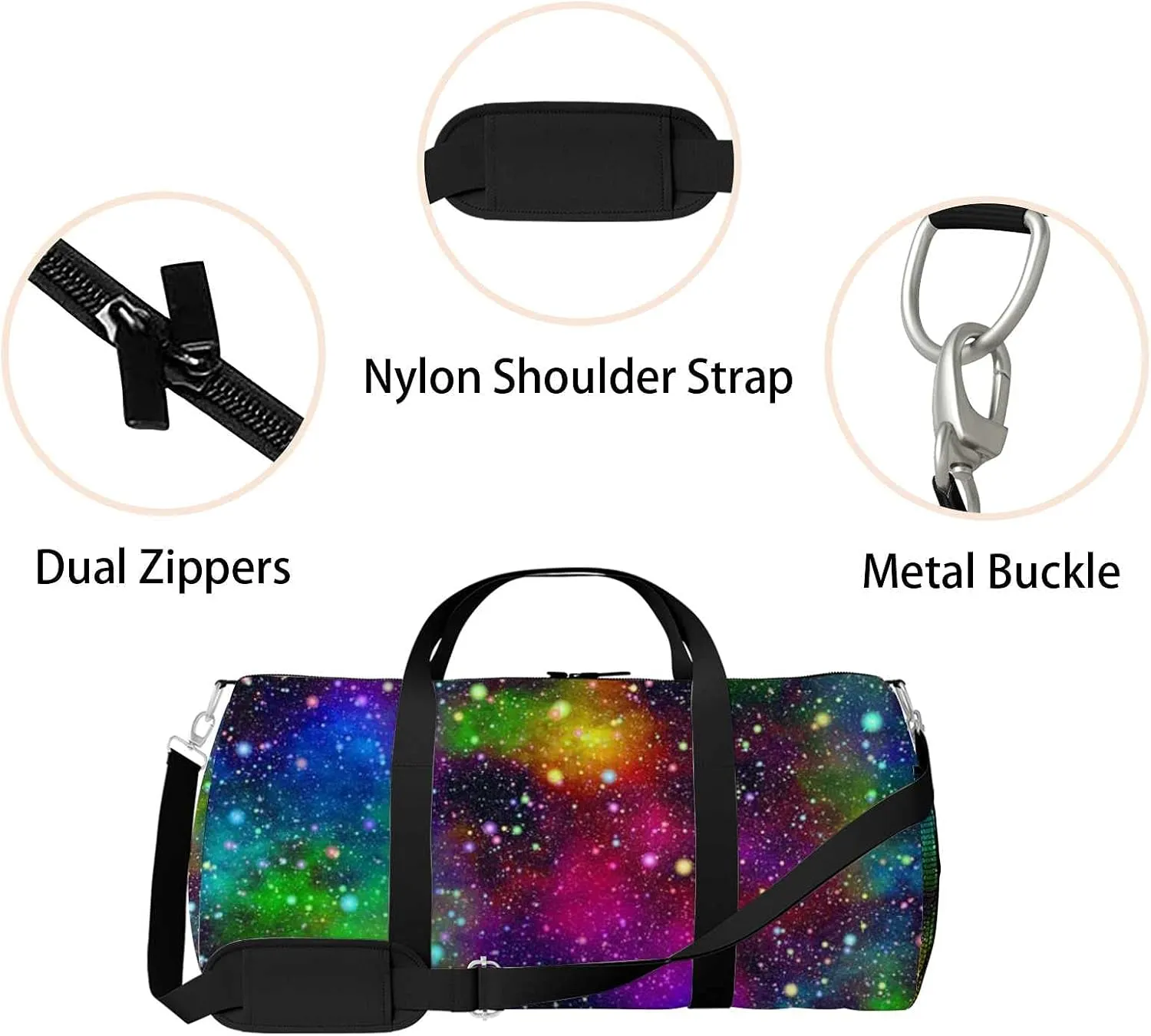 Abstract Bright Colorful Universe Sports Duffel Bag Travel Gym Tote Bags Lightweight Durable Shoulder Strap Waterproof Polyester Outside Mesh Pocket Overnight Trip Duffel Bag for Women Men
