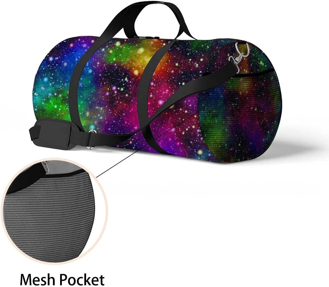 Abstract Bright Colorful Universe Sports Duffel Bag Travel Gym Tote Bags Lightweight Durable Shoulder Strap Waterproof Polyester Outside Mesh Pocket Overnight Trip Duffel Bag for Women Men