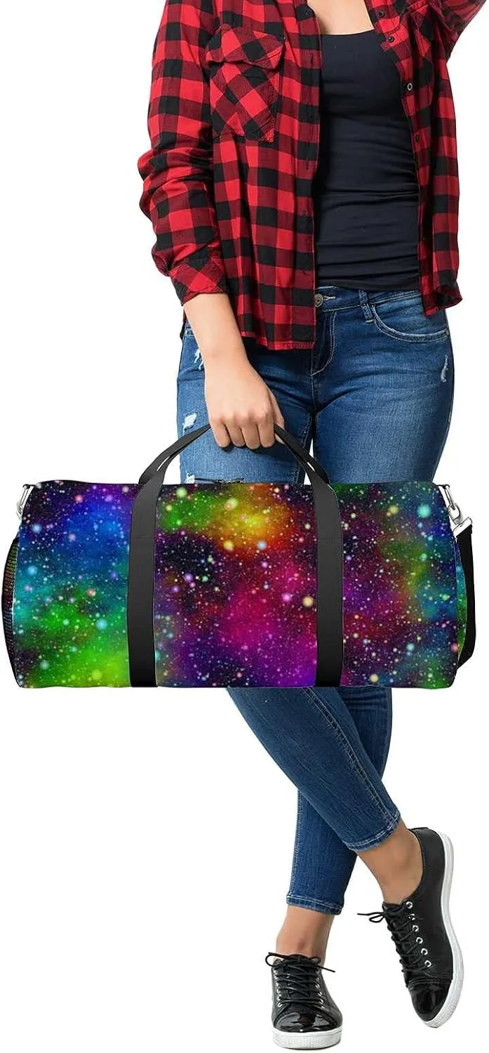 Abstract Bright Colorful Universe Sports Duffel Bag Travel Gym Tote Bags Lightweight Durable Shoulder Strap Waterproof Polyester Outside Mesh Pocket Overnight Trip Duffel Bag for Women Men