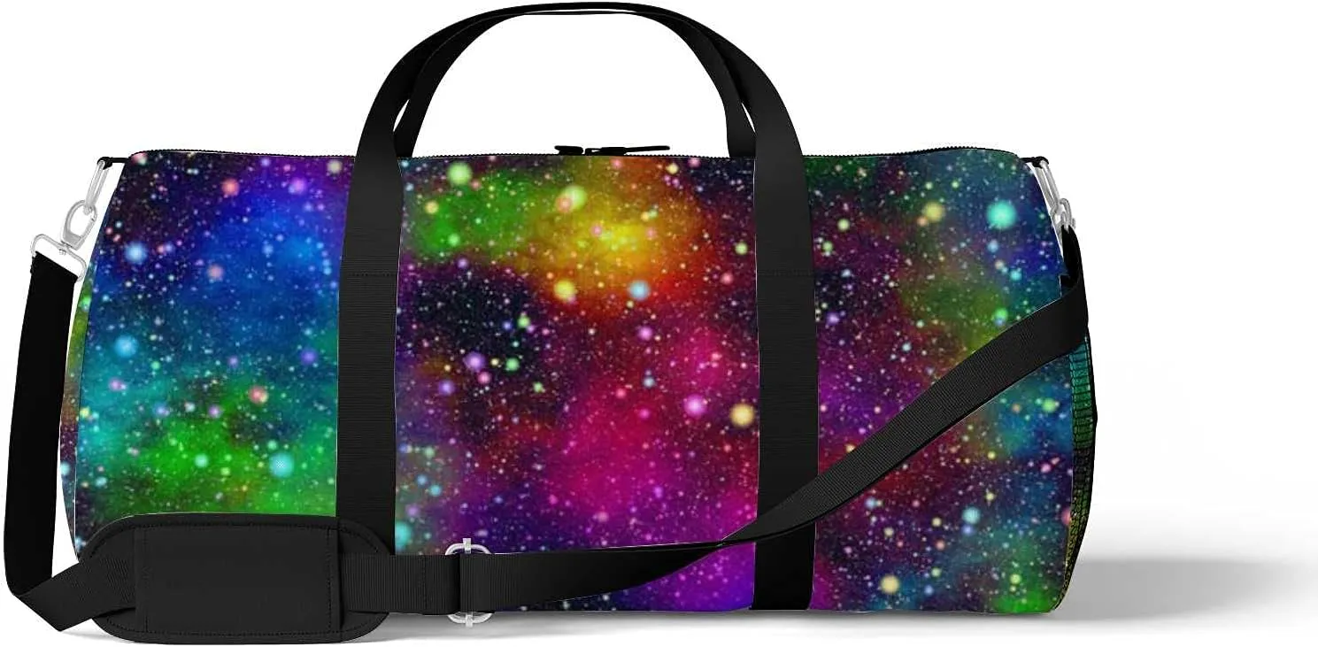 Abstract Bright Colorful Universe Sports Duffel Bag Travel Gym Tote Bags Lightweight Durable Shoulder Strap Waterproof Polyester Outside Mesh Pocket Overnight Trip Duffel Bag for Women Men