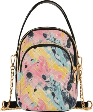 Abstract Color Splash Shoulder Handbag for Girls Stylish Crossbody Handbags with Detachable Chain Shoulder Strap