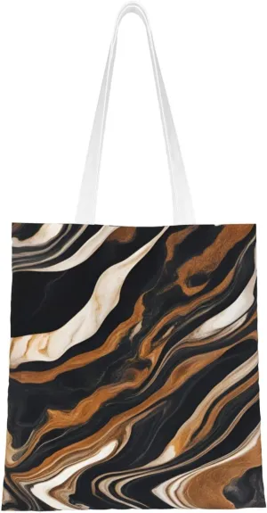 Abstract Marble Stone Print Canvas Tote Bag Reusable Shoulder Shopping Bags For Daily Use Shopping Travel