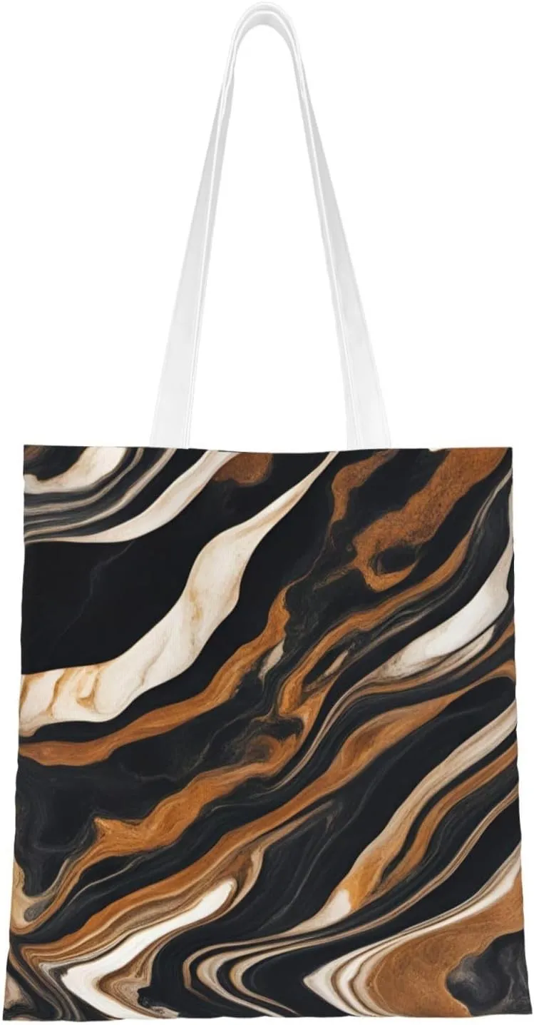 Abstract Marble Stone Print Canvas Tote Bag Reusable Shoulder Shopping Bags For Daily Use Shopping Travel