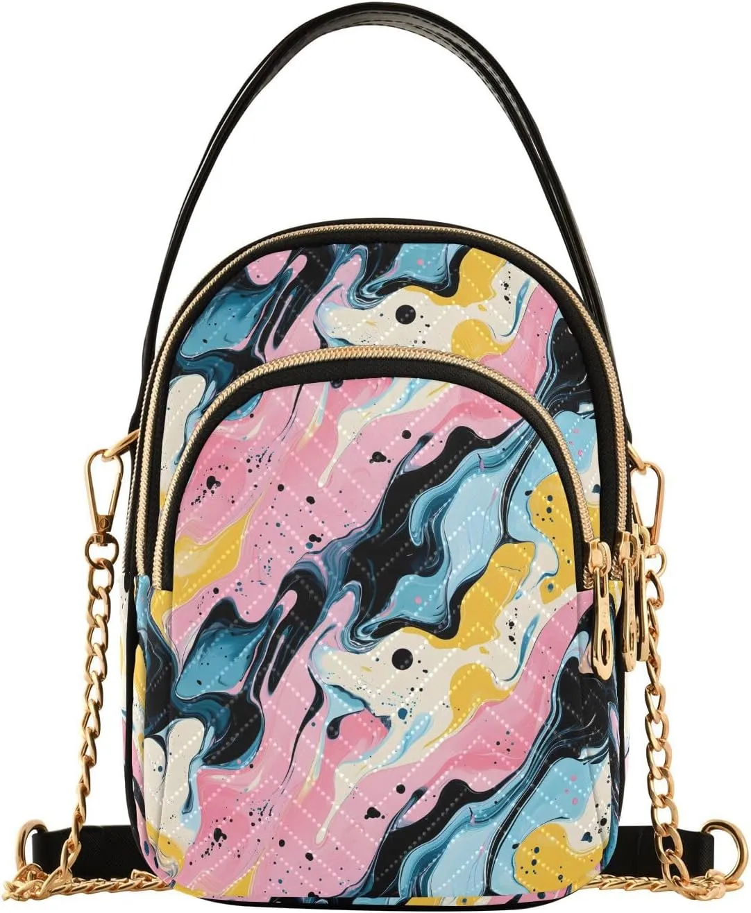 Abstract Pictures in Various Colors Shoulder Handbag for Girls Stylish Crossbody Handbags with Detachable Chain Shoulder Strap