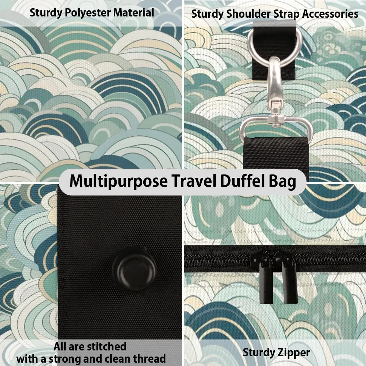 Abstract Sea Water Foldable Lightweight Duffle Bag for Travel - Waterproof Carry On Bags for Airplanes, Travel Duffel Bags for Gym, Weekend
