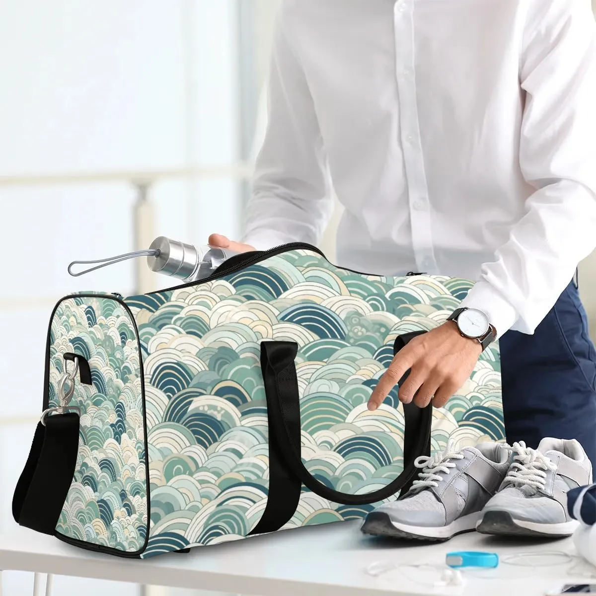 Abstract Sea Water Foldable Lightweight Duffle Bag for Travel - Waterproof Carry On Bags for Airplanes, Travel Duffel Bags for Gym, Weekend