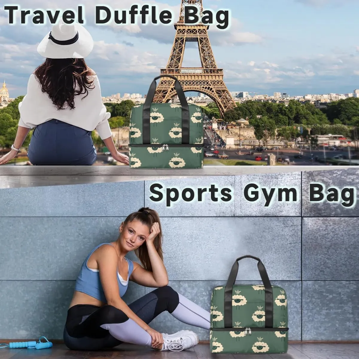 Abstract Sheep Travel Duffel Bag Dry Wet Separated Sports Tote Travel Duffle Bag Gym Workout Bag Women Travel Duffel Bag for Women, Travel, Gym, Work