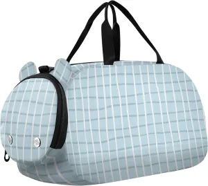 Abstract Strips Plaid Blue Duffel Bag with Shoes Compartment Lightweight Weekend Travel Bag for School Practice, Sports, Travel