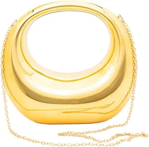 Acrylic Clutch Mirror Gold Clutch Purses for Women Lady Handbag Top-Handle Moon Bag with Detachable Shoulder Strap Elegant