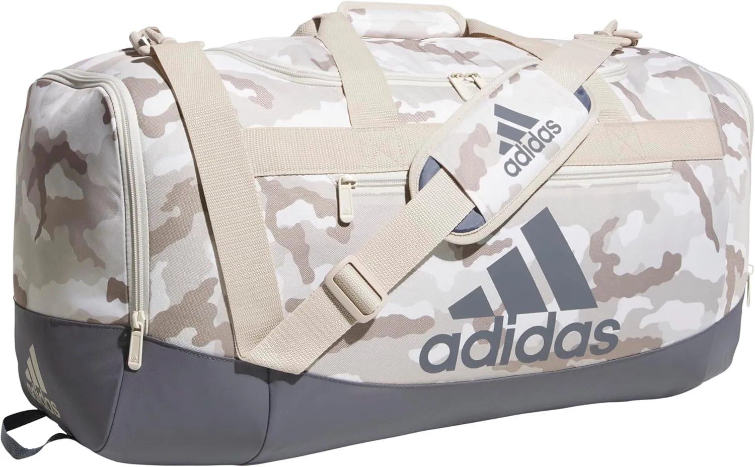 adidas Unisex Defender 4.0 Gym Duffel Bag for Men and Women, Camouflage Wonder Beige/Onix Grey, Medium (66L)