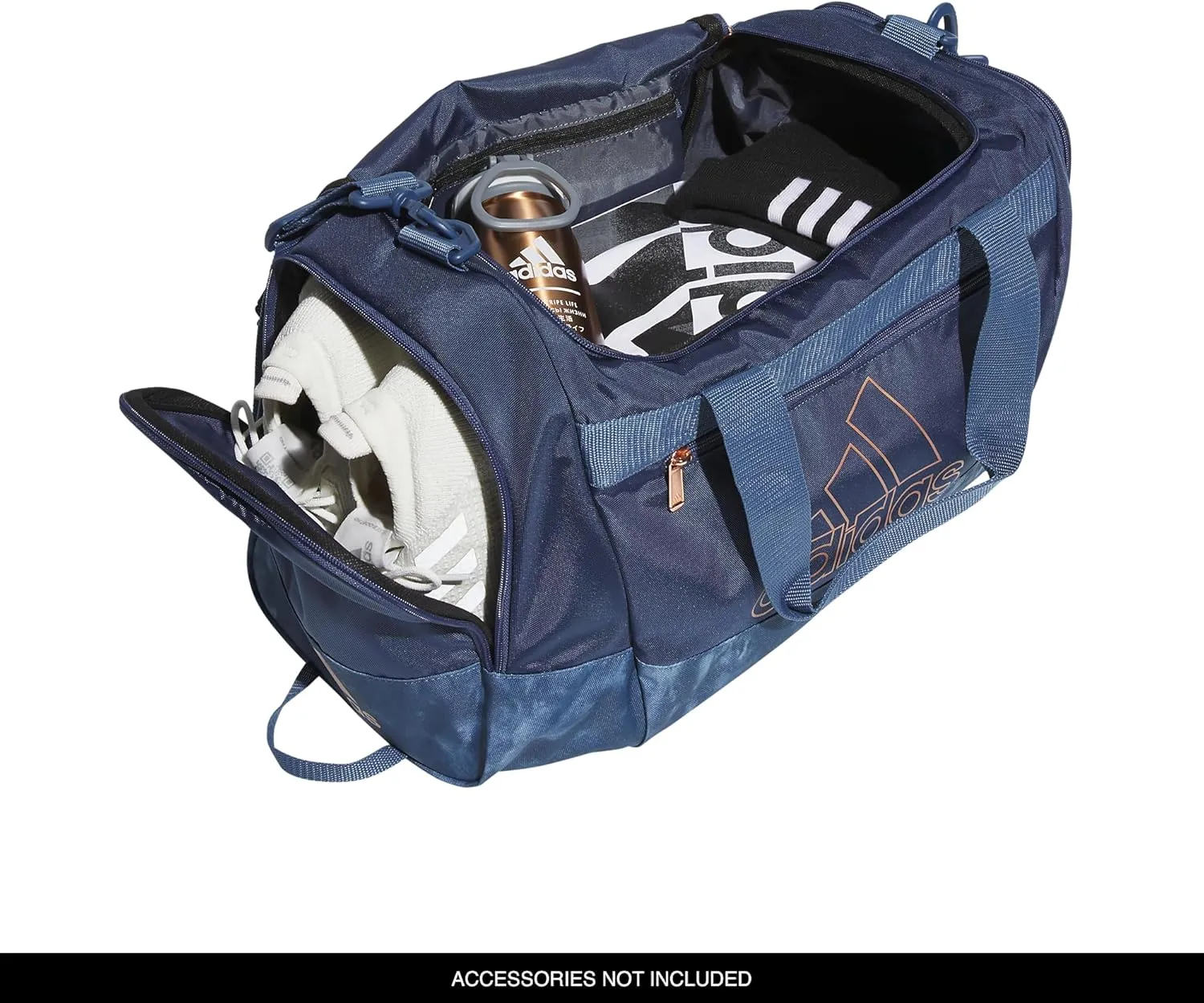 adidas Unisex Defender 4.0 Gym Duffel Bag for Men and Women, Preloved Ink Blue/Stone Wash Preloved Ink Blue/Rose Gold, Small (38L)
