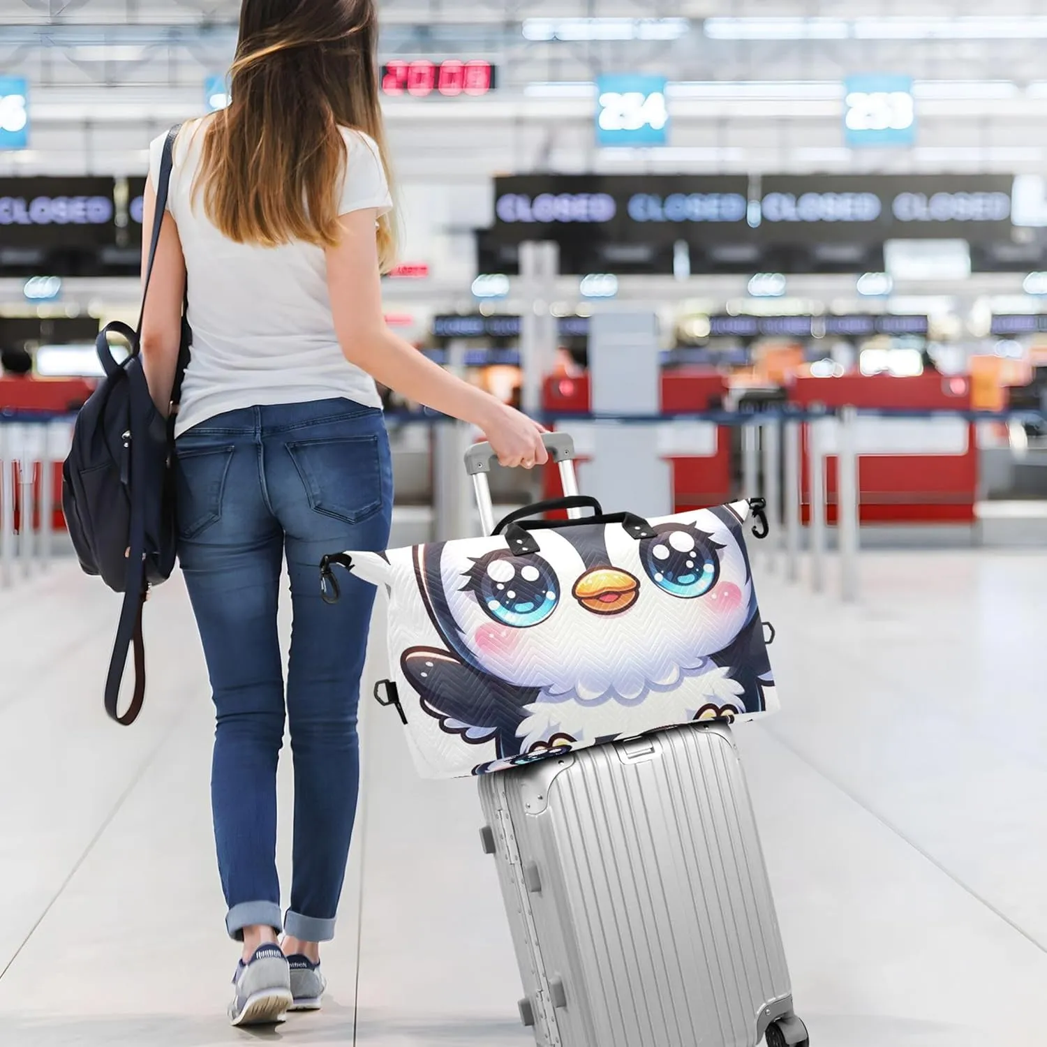 Adorable Penguin Cute Duffel Bag Womens Toiletry Bag Set of 2, Print Women Gym Tote Bags Weekender Travel Bag