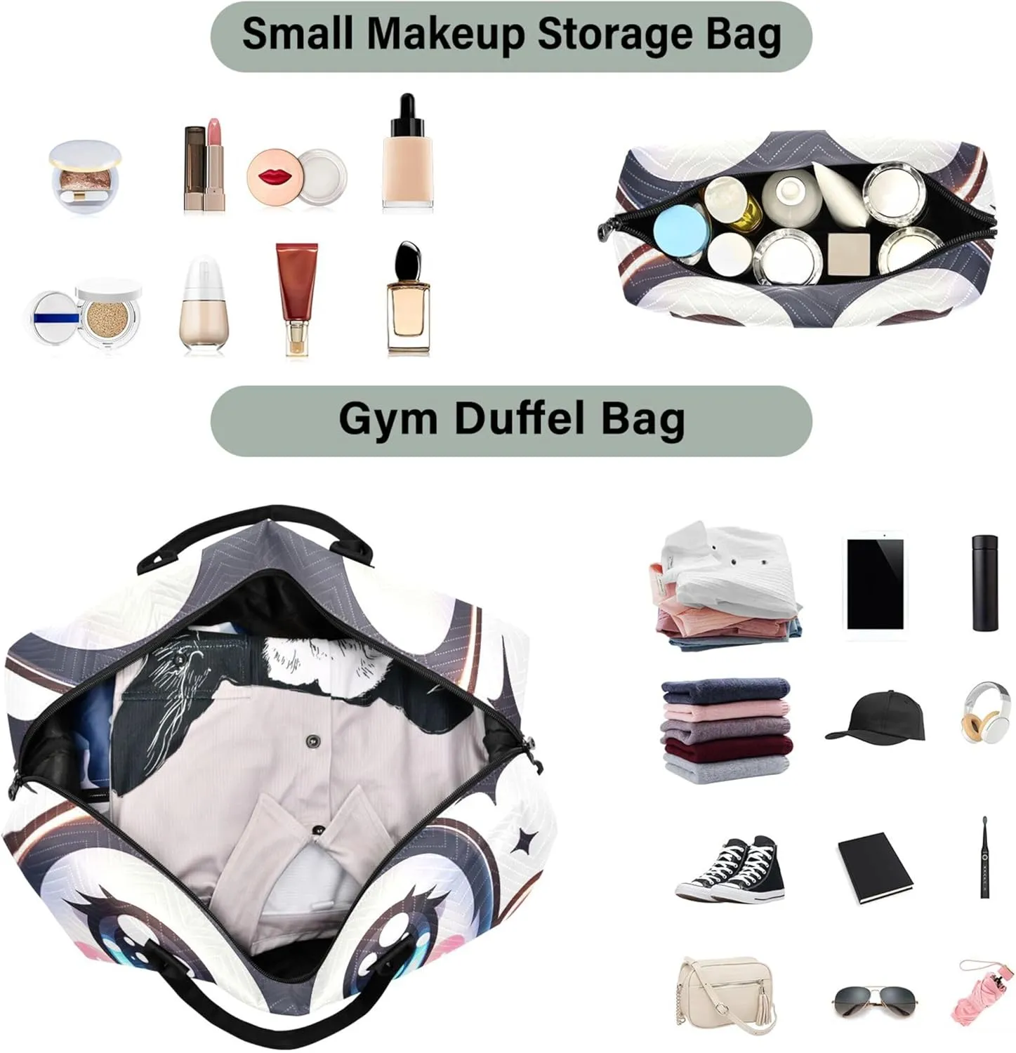Adorable Penguin Cute Duffel Bag Womens Toiletry Bag Set of 2, Print Women Gym Tote Bags Weekender Travel Bag