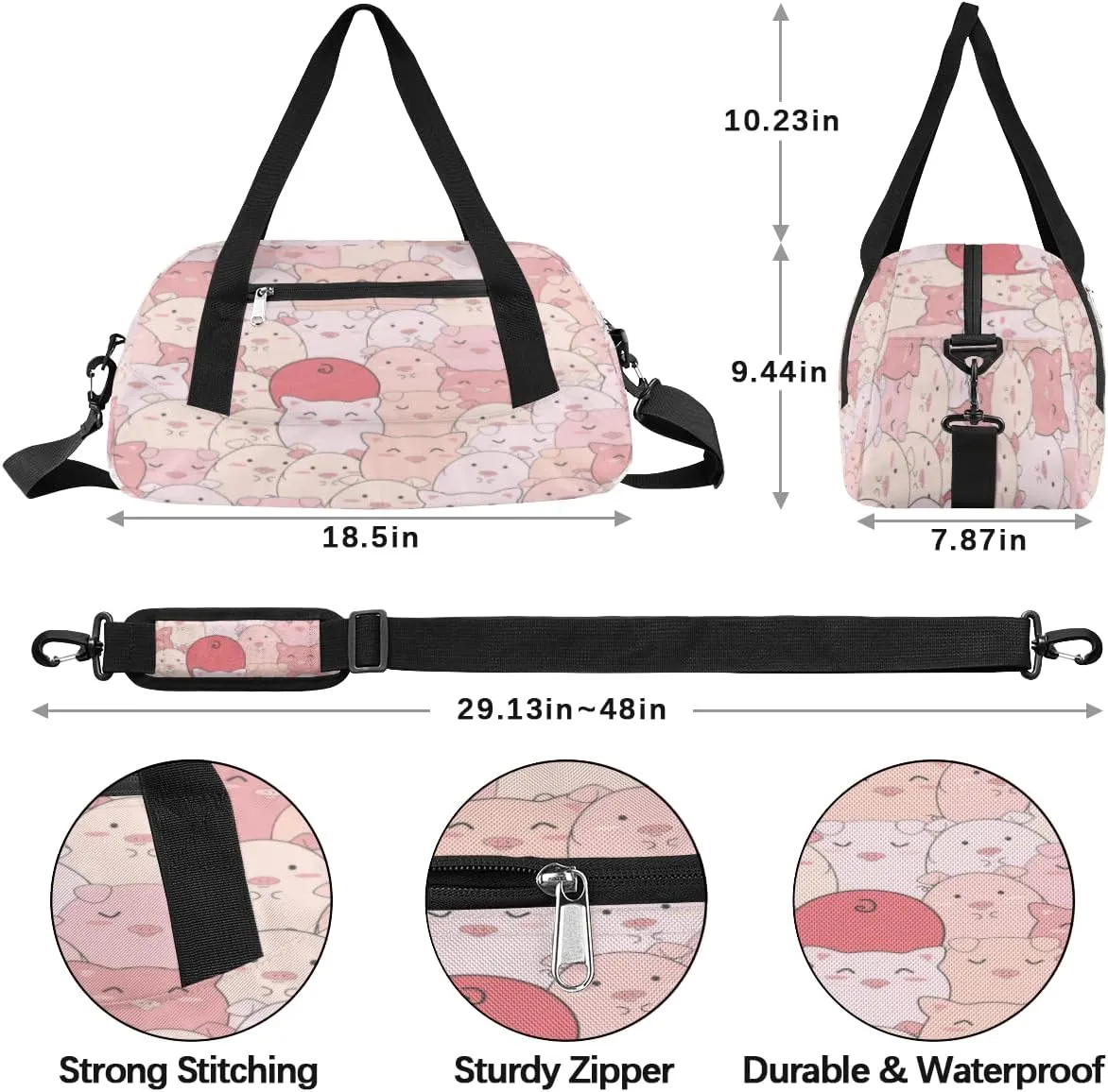Adorable Pigs Gym Bag, Duffle Bag, Weekender Bag, Duffel Bag, Overnight Bag, Travel Duffel Bag, Dance Bag, Tote Bag, Beach Bag, Pool Bag, Gym Duffle Bag, Carry on Bag