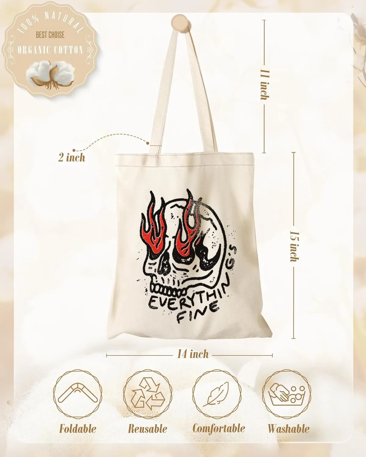Aesthetic Canvas Tote Bag for Women - Sturdy Cloth Cotton Totes Bag with Pattern Shoulder Bag
