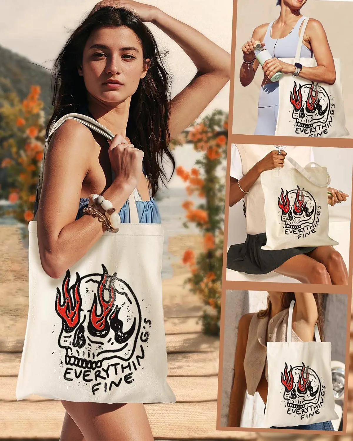 Aesthetic Canvas Tote Bag for Women - Sturdy Cloth Cotton Totes Bag with Pattern Shoulder Bag