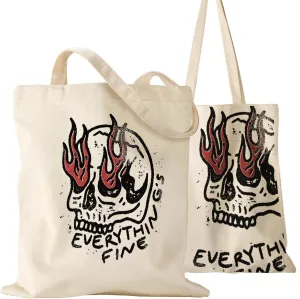 Aesthetic Canvas Tote Bag for Women - Sturdy Cloth Cotton Totes Bag with Pattern Shoulder Bag