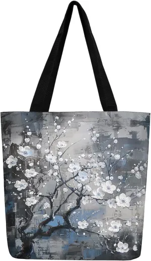 Aesthetic Canvas Tote Bag for Women,Blue Marble Reusable Grocery Handbag,Modern Abstract Shopping Canvas Bags
