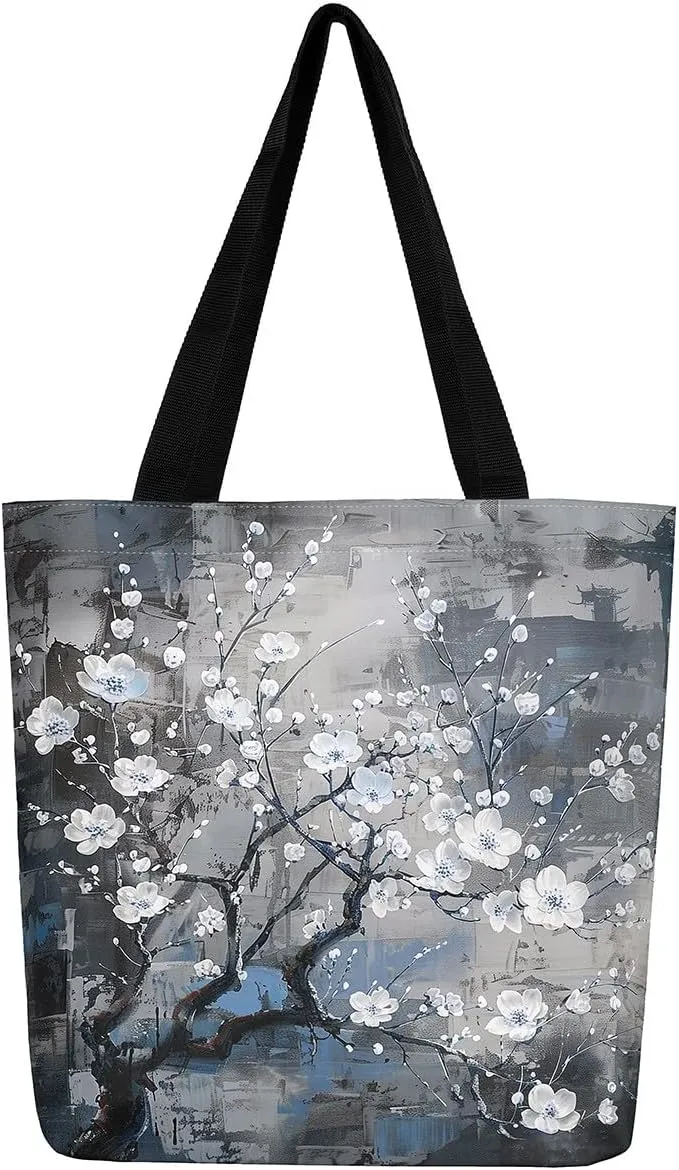 Aesthetic Canvas Tote Bag for Women,Blue Marble Reusable Grocery Handbag,Modern Abstract Shopping Canvas Bags