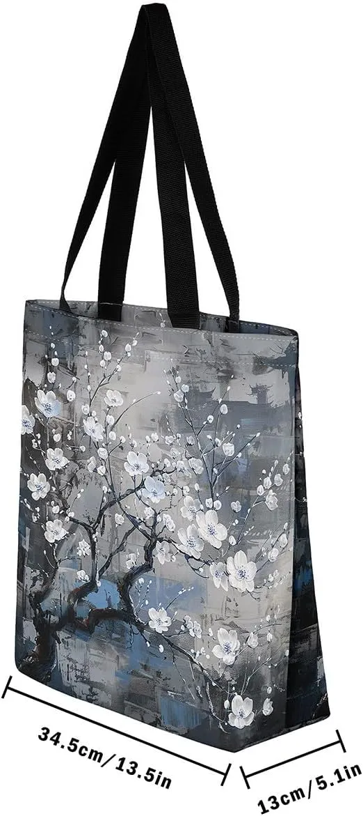 Aesthetic Canvas Tote Bag for Women,Blue Marble Reusable Grocery Handbag,Modern Abstract Shopping Canvas Bags