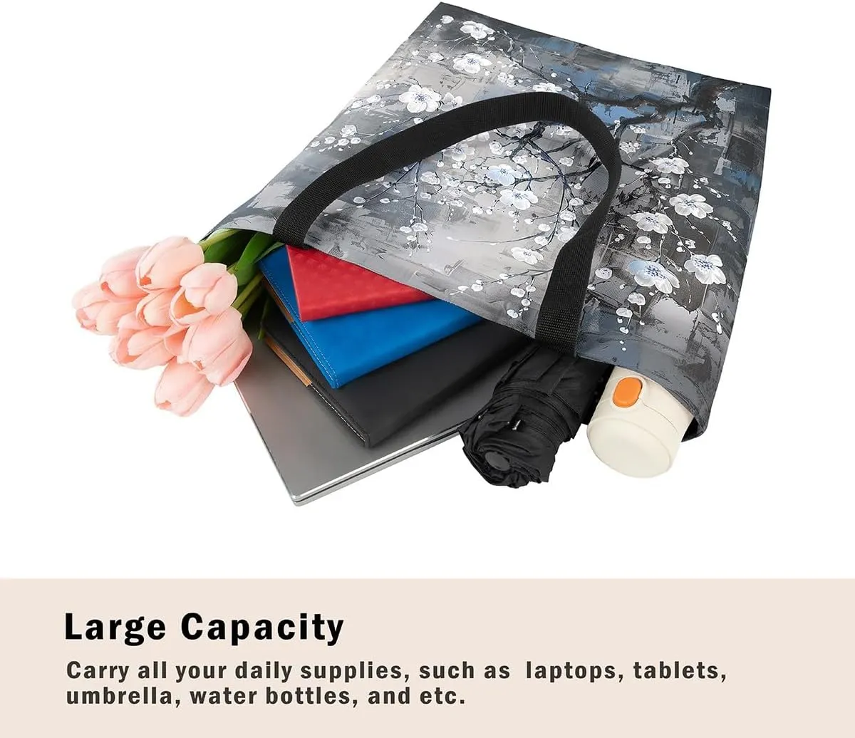 Aesthetic Canvas Tote Bag for Women,Blue Marble Reusable Grocery Handbag,Modern Abstract Shopping Canvas Bags