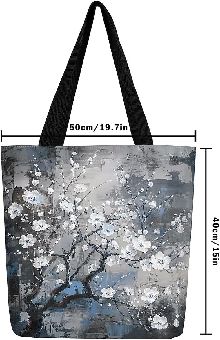 Aesthetic Canvas Tote Bag for Women,Blue Marble Reusable Grocery Handbag,Modern Abstract Shopping Canvas Bags