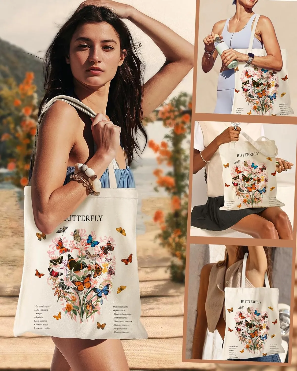Aesthetic Canvas Tote Bag - Reusable Shoulder Tote Bag for Women Lady Casual Vacation, Shopping, Work, Gym