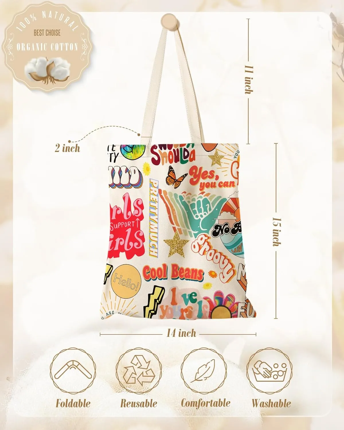 Aesthetic Canvas Tote Bag - Reusable Shoulder Tote Bag for Women Lady Casual Vacation, Shopping, Work, Gym