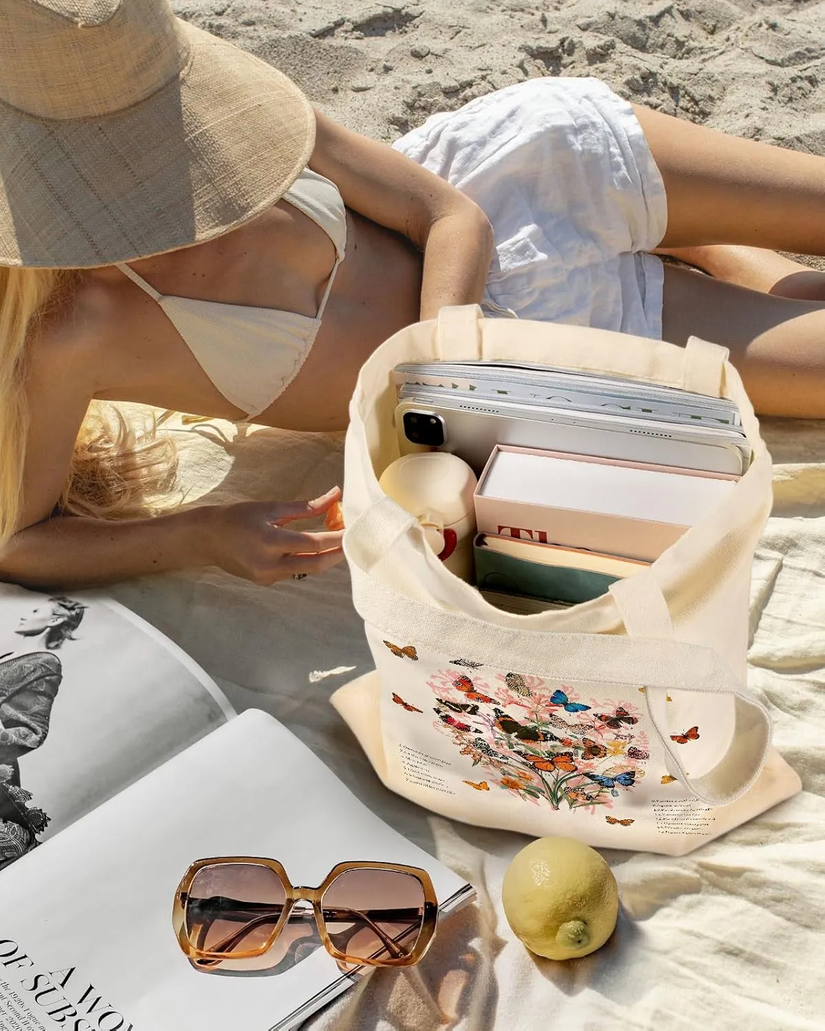 Aesthetic Canvas Tote Bag - Reusable Shoulder Tote Bag for Women Lady Casual Vacation, Shopping, Work, Gym